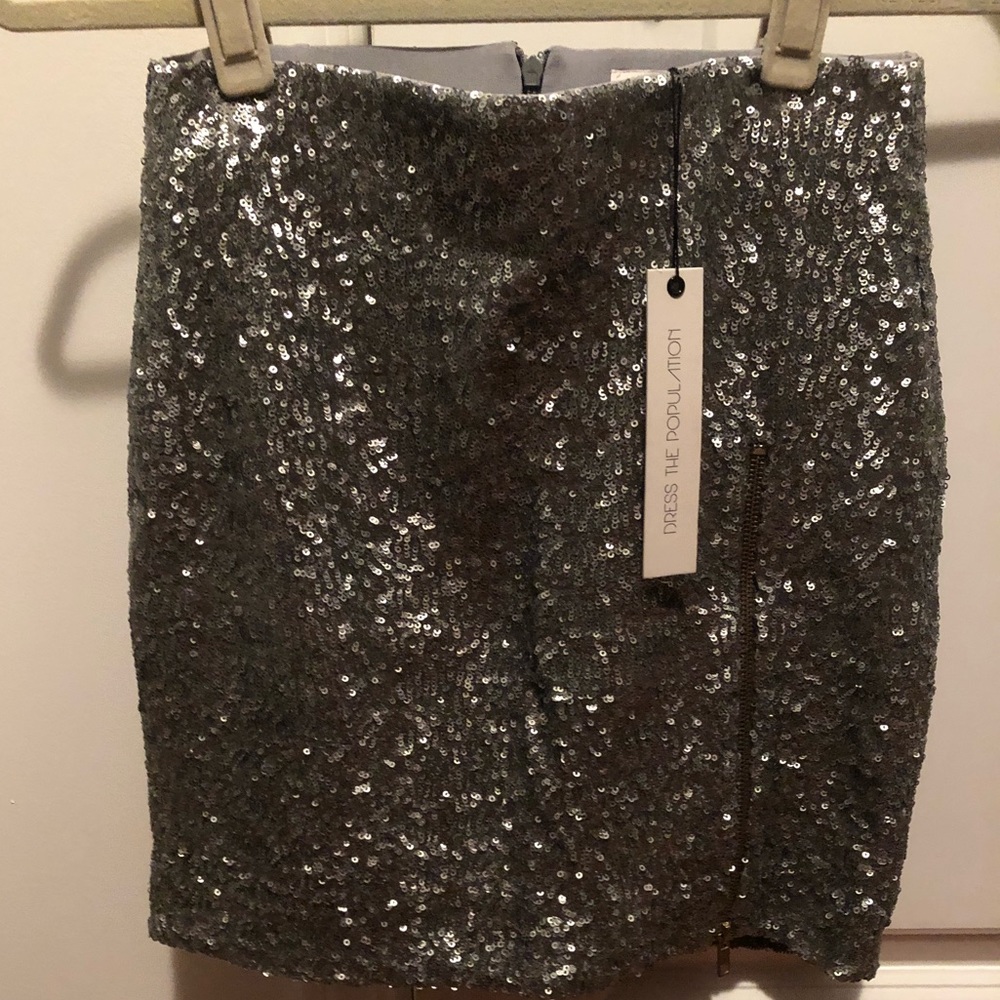 Dress The Population silver sequin skirt